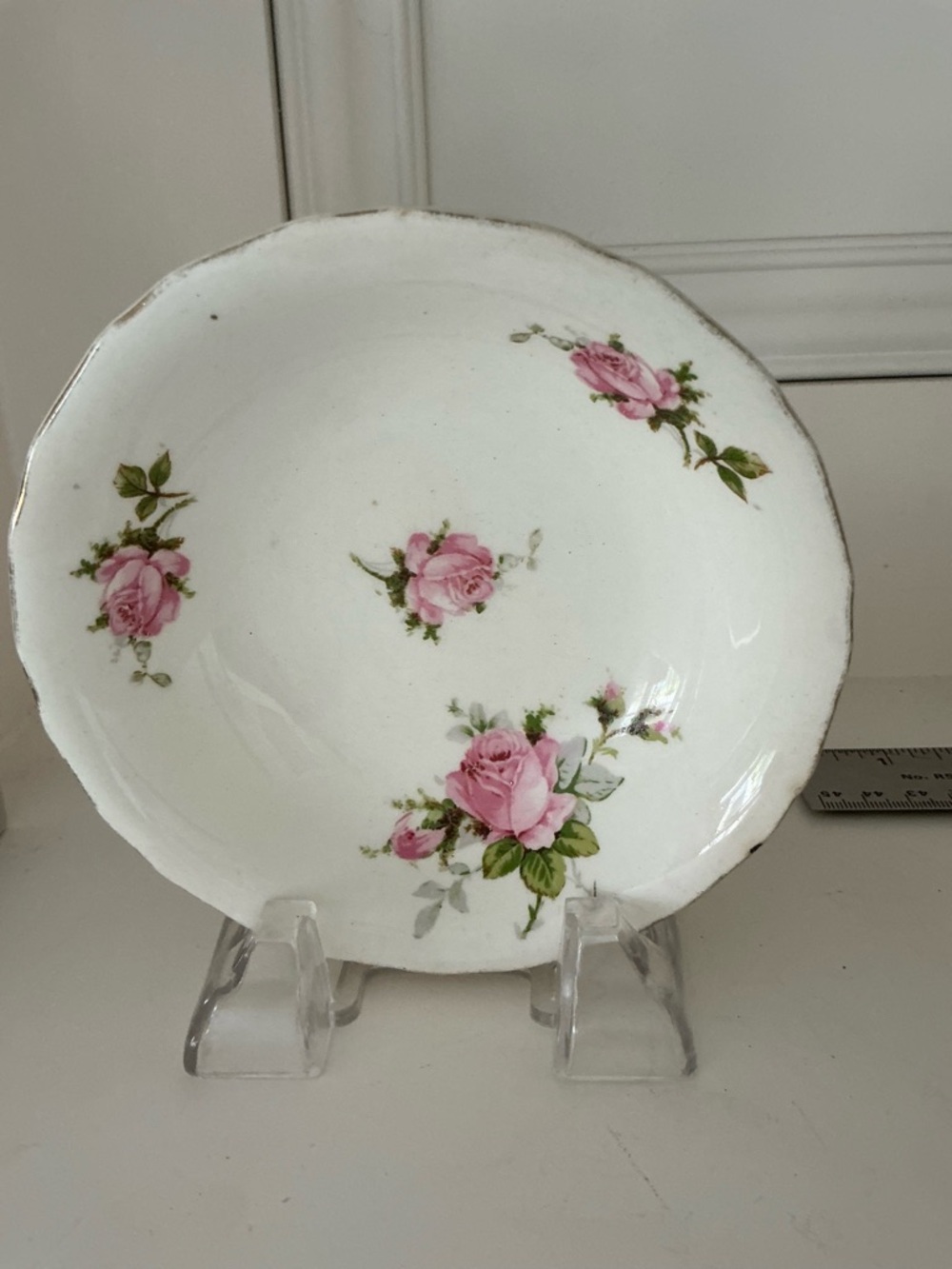 Vintage Floral Pink Rose Gold-Trim Porcelain Bowl